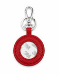 Round Leather Self Finishing Key Fob - Cranberry / Needlepoint