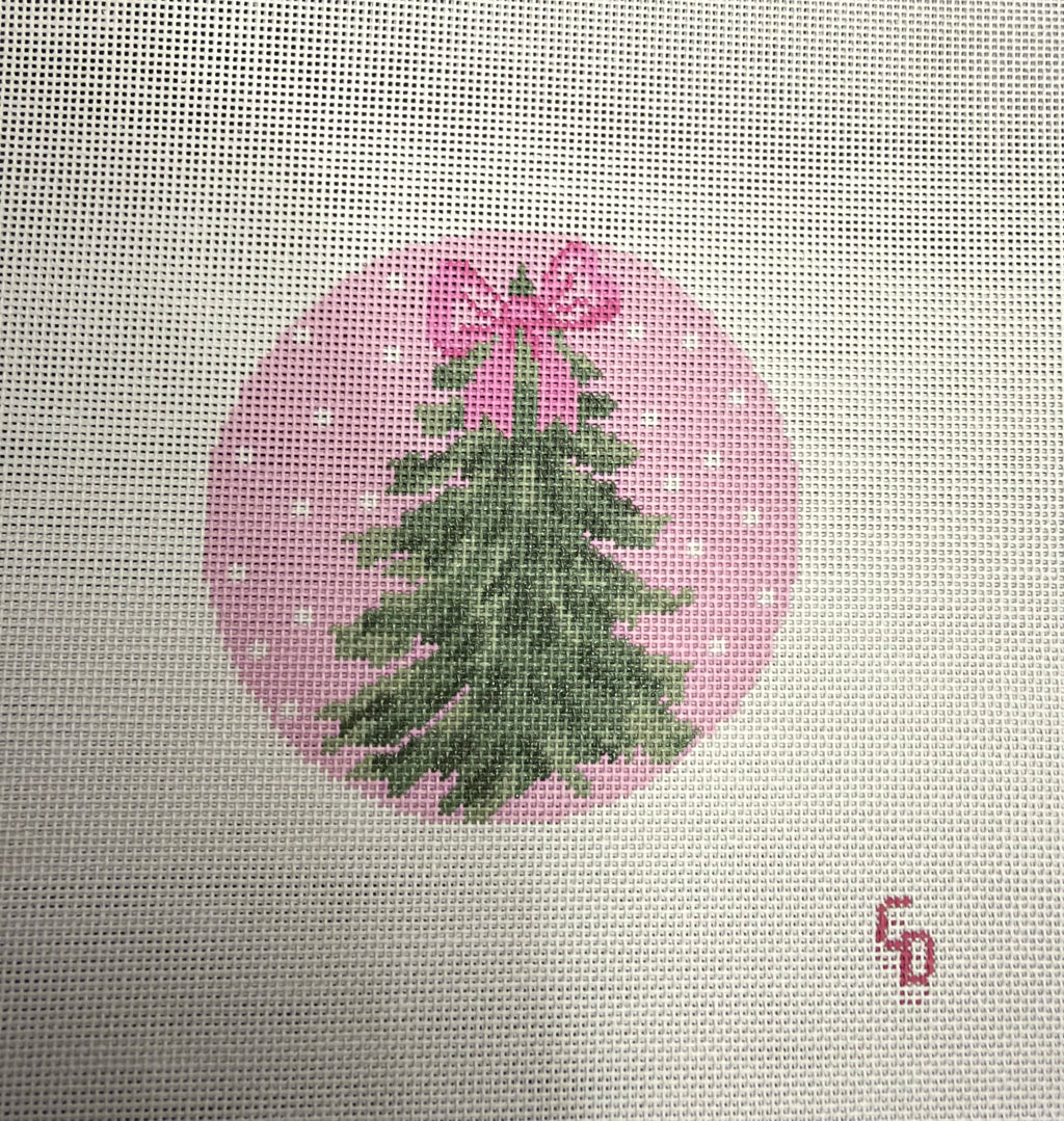 Hand Painted Bow Christmas Tree 4” Needlepoint Ornament Canvas 18 Mesh Christmas Needlepoint Ornament Bow Hand Painted