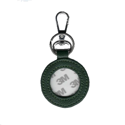 Round Leather Self Finishing Key Fob - Forest Green / Needlepoint
