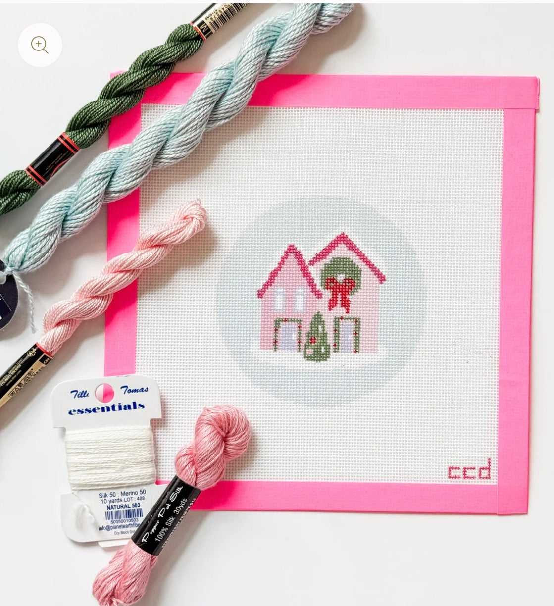 Christmas Houses Ornament Needlepoint Canvas 18 Mesh 4” Design, Christmas Round Ornament Needlepoint Canvas modern Hand Painted