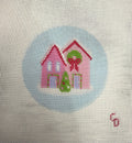 Christmas Houses Ornament Needlepoint Canvas 18 Mesh 4” Design, Christmas Round Ornament Needlepoint Canvas modern Hand Painted