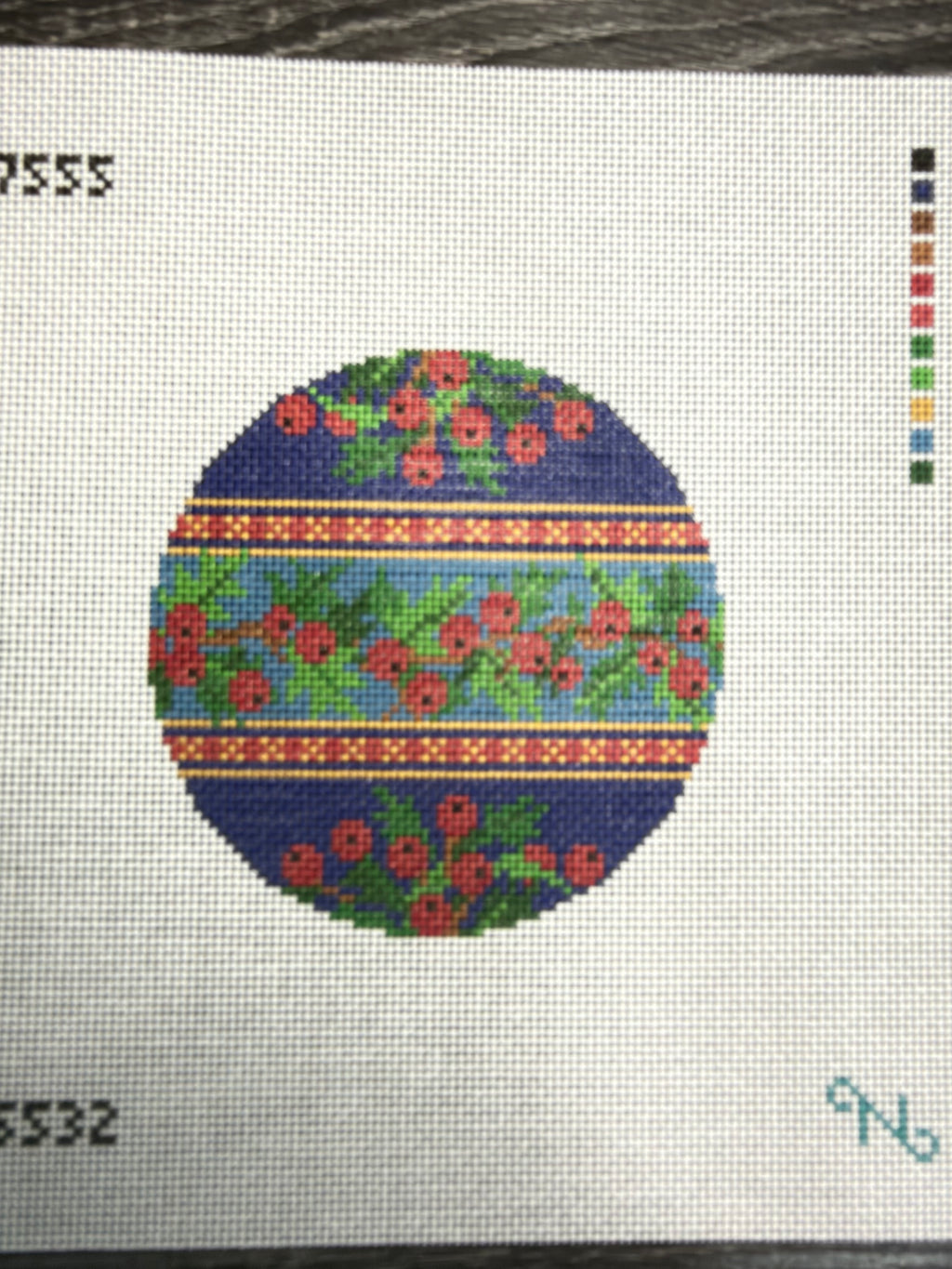 Merry Holly Day Needlepoint Ornament Canvas