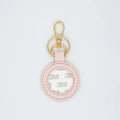 Round Leather Self Finishing Key Fob - Lite Pink / Needlepoint