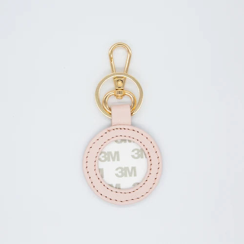 Round Leather Self Finishing Key Fob - Lite Pink / Needlepoint
