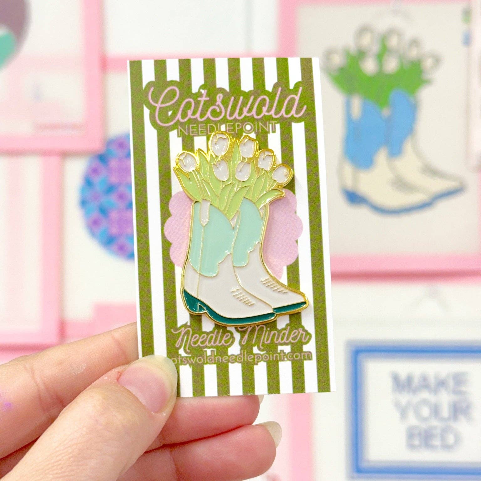 Cowboy Boots with Flowers Needle Minder