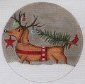 Dachshund Reindeer Ornament 4" Needlepoint Canvas
