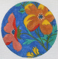 Poppies on Blue Ornament 4" Needlepoint Canvas